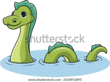 Loch ness monster with half its body underwater vector illustration