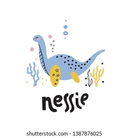 Loch ness monster. Isolated art on white background.