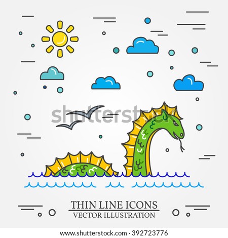 Loch Ness monster logo. Thin line icon for  web design and application interface, also useful for infographics. Vector illustration.