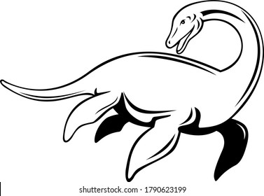Loch Ness Monster Niseag or Nessie Swimming Side Retro Black and White svg
