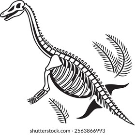 Loch ness monster plesiosaurus skeleton vector icon illustration