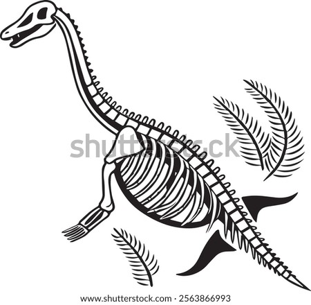 Loch ness monster plesiosaurus skeleton vector icon illustration