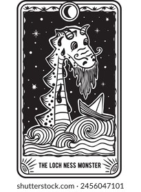 Loch Ness Monster Tarot Card, Nessie, Split monogram, Lochness, Monster dinosaur, stencil, Loch Ness Clipart, 