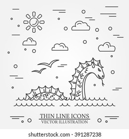 loch ness thin line design pen icon drawing image graphic art