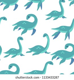 Loch nessie pattern on white background vector illustration flat desing