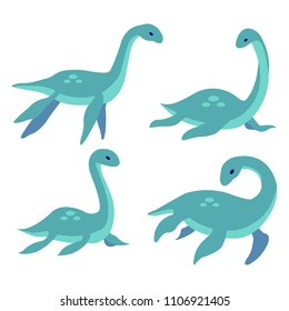 Loch nessie set on white background vector illustration flat desing