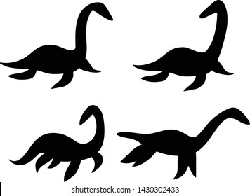 Loch nessie silouette set on white background vector illustration hand draw desing