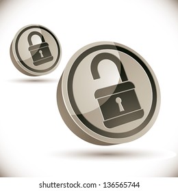 Lock 3d icon isolated on white background, open and closed versions, vector illustration.