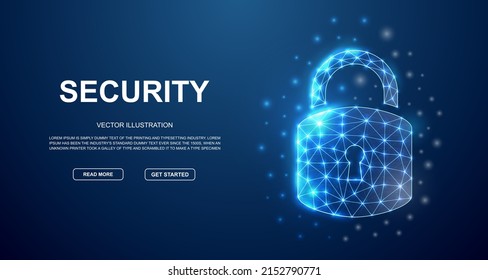 Lock 3d low poly symbol with connected dots for landing page template. Privacy design illustration concept. Polygonal Cyber security illustration