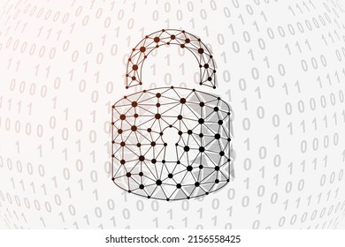 Lock 3d Low Poly Symbol With Binary Code Background. Antivirus Design Vector Illustration. Cyber Security Polygonal Symbol With Connected Dots.