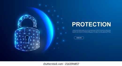 Lock 3d polygonal symbol for website template. Low poly Cyber security illustration for homepage, promo banner. Antivirus design illustration concept.