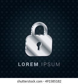 Lock 3D silver/platinum metallic chromium precious Icon / Logo Design