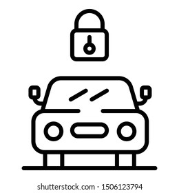 The lock above the car icon. Outline the lock above the car vector icon for web design isolated on white background