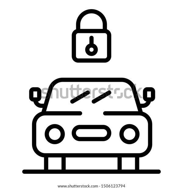 The lock\
above the car icon. Outline the lock above the car vector icon for\
web design isolated on white\
background