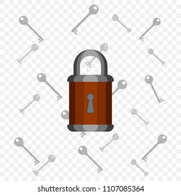 A lock against a background of transparent keys. Vector illustration on a transparent background