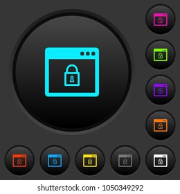 Lock application dark push buttons with vivid color icons on dark grey background