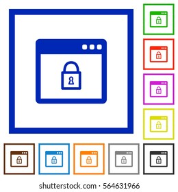Lock application flat color icons in square frames on white background