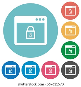 Lock application flat white icons on round color backgrounds