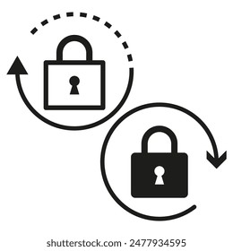 Lock and arrow icons. Black and white. Vector security symbols. Data protection.