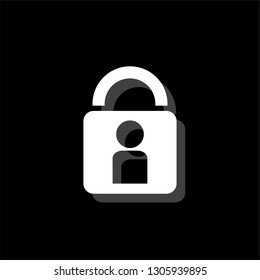 Lock Authenticate. White flat simple icon with shadow