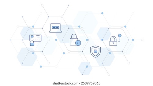 Lock Banner Vector Illustration with Icon Style in Between. Line Duotone icon. Containing shield, locked, lock, password, locked card.