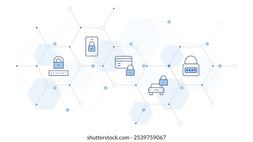 Bloquear Ilustración vectorial de Anuncio con estilo de icono en el medio. Icono de línea Duotone. Contiene Contraseña, bloqueado, tarjeta de crédito, bloqueo.