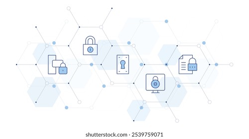 Lock Banner Vector Illustration with Icon Style in Between. Line Duotone icon. Containing padlock, cyber security, protection, shop.