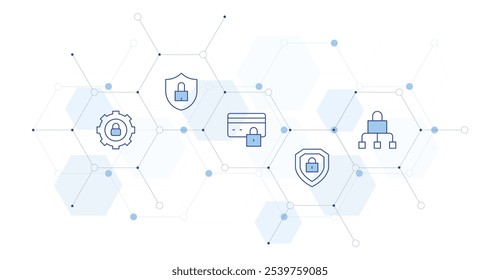 Bloquear Ilustración vectorial de Anuncio con estilo de icono en el medio. Icono de línea Duotone. Contiene cerradura, seguridad, seguridad cibernética, candado, pago seguro.