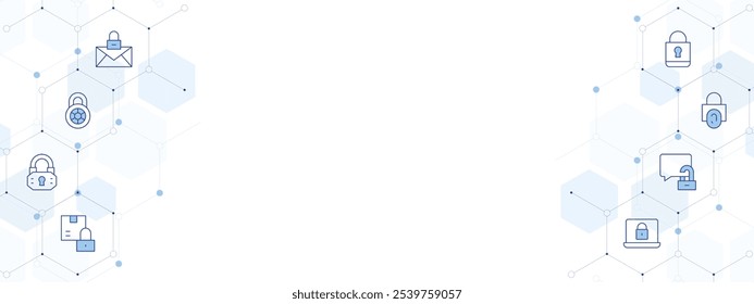 Lock Banner Vector Illustration with Two-sided Icon Style. Line Duotone icon. Containing laptop, smart lock, padlock, lock, email.
