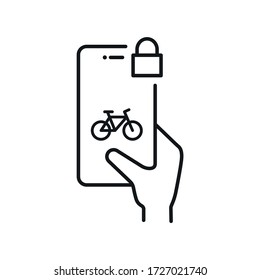 Lock Bike with smartphone app - Secure your electric bicycle symbol - vector