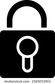 Lock black glyph icon. Access to private information. Cybersecurity. Computer data protection and safety. Silhouette symbol on white space. Solid pictogram. Vector isolated illustration