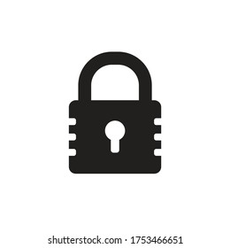 Lock - black icon on white background. Guard protection concept sign. Graphic design element. Padlock web icon. Access Account symbol. Vector illustration. 
