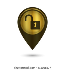 lock - black vector icon; golden  map pointer