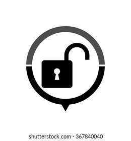 Lock - black vector icon; map pointer;  message bubble