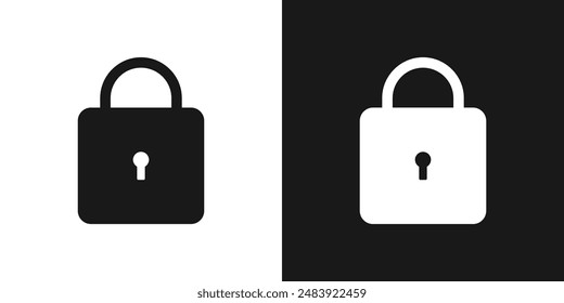 Lock black and white flat icon set vector