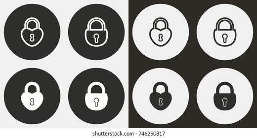 Lock - black and white vector icons. Round buttons for graphic and web design.