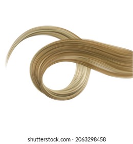 A lock of blond hair. Curly straight beautiful natural shiny female hair. Vector realistic illustration isolated on white background.