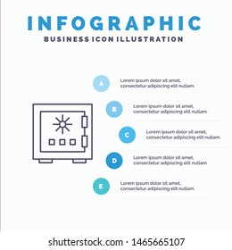 Lock, Box, Deposit, Protection, Safe, Safety, Security Line icon with 5 steps presentation infographics Background. Vector Icon Template background