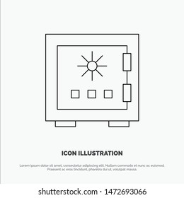 Lock, Box, Deposit, Protection, Safe, Safety, Security Line Icon Vector