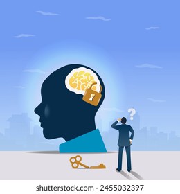Lock brain in head. Doctrine and lack of freedom of opinion vector illustration