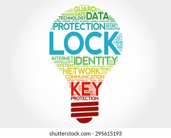 Lock bulb word cloud, business concept