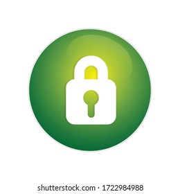 Lock Button. Green glossy button with lock sign for password button. lock green circle web glossy icon.