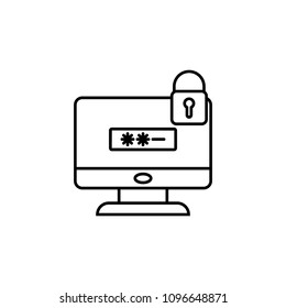 lock by password pc icon. Element of cyber security icon for mobile concept and web apps. Thin line lock by password pc icon can be used for web and mobile on white background