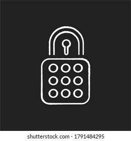 Lock chalk white icon on black background. Internet privacy. Encryption for safety. Closed lock. Secured entry. Protected access. Password for guarding. Isolated vector chalkboard illustration