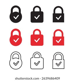 Lock check icon collection , lock with tick, lock check mark, security icon collection