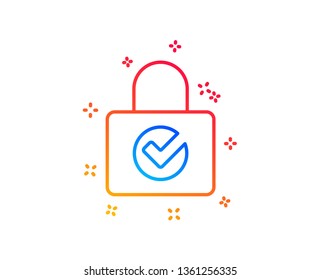 Lock with Check line icon. Private locker sign. Password encryption symbol. Gradient design elements. Linear password encryption icon. Random shapes. Vector