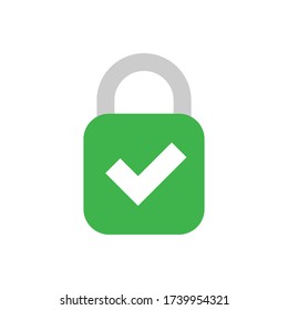 Bloquear con marca de verificación color de icono plano. Isolador de ilustración vectorial simple