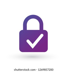 Lock and check mark icon isolated on white background. Security check lock sign. Vector Illustration.