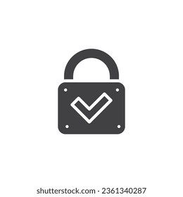 Lock with check mark vector icon. Complete protection filled flat sign for mobile concept and web design. Cyber security glyph icon. Symbol, logo illustration. Vector graphics