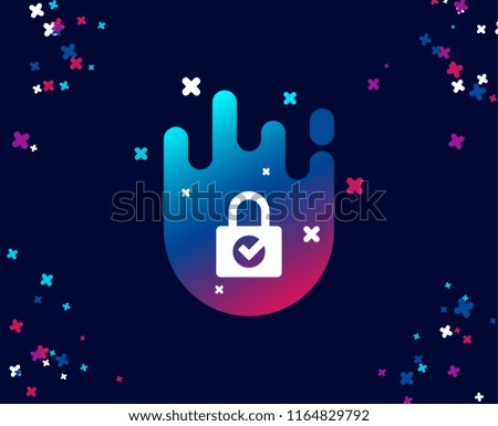 Lock with Check simple icon. Private locker sign. Password encryption symbol. Cool banner with icon. Abstract shape with gradient. Vector